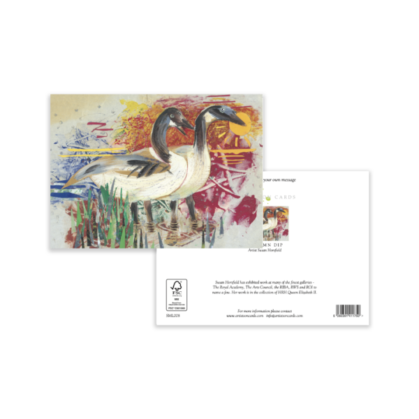 Canada Geese Greeting Card – Autumn Lakeside Collage Art - Image 4