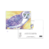 Snowy Night Owl Greeting Card – Magical Bird with Green Eyes on Indigo Sky - Image 2