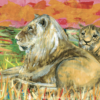 Greeting card featuring an artistic collage of an African lion, ideal for wildlife and animal lovers
