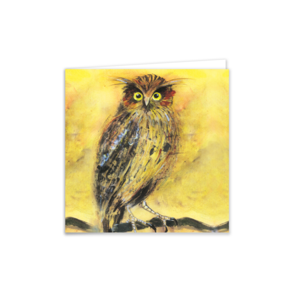 Brown and Gold Owl Greeting Card – Wise Woodland Bird in Collage Style. - Image 2
