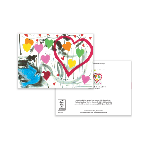 Love in Colour Greeting Card – Vibrant Hearts & Blue Dove Design – Valentine’s, Anniversary or Just Because - Image 3