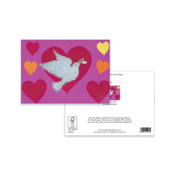Red Heart Dove Greeting Card – Gentle Symbol of Love with colourful hearts - - Image 3