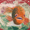 Quirky Orange Fish Greeting Card – Bold Art Collage in Bowl – Humorous Blank Card
