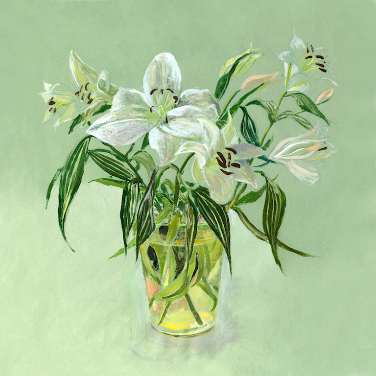 Artists on Cards Ltd glassvaseandwhitelillies6gH Glass Vase and White Lillies.  