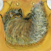 Greeting card featuring an artistic cat on an armchair illustration titled 'Peeping Tom', ideal for animal lovers
