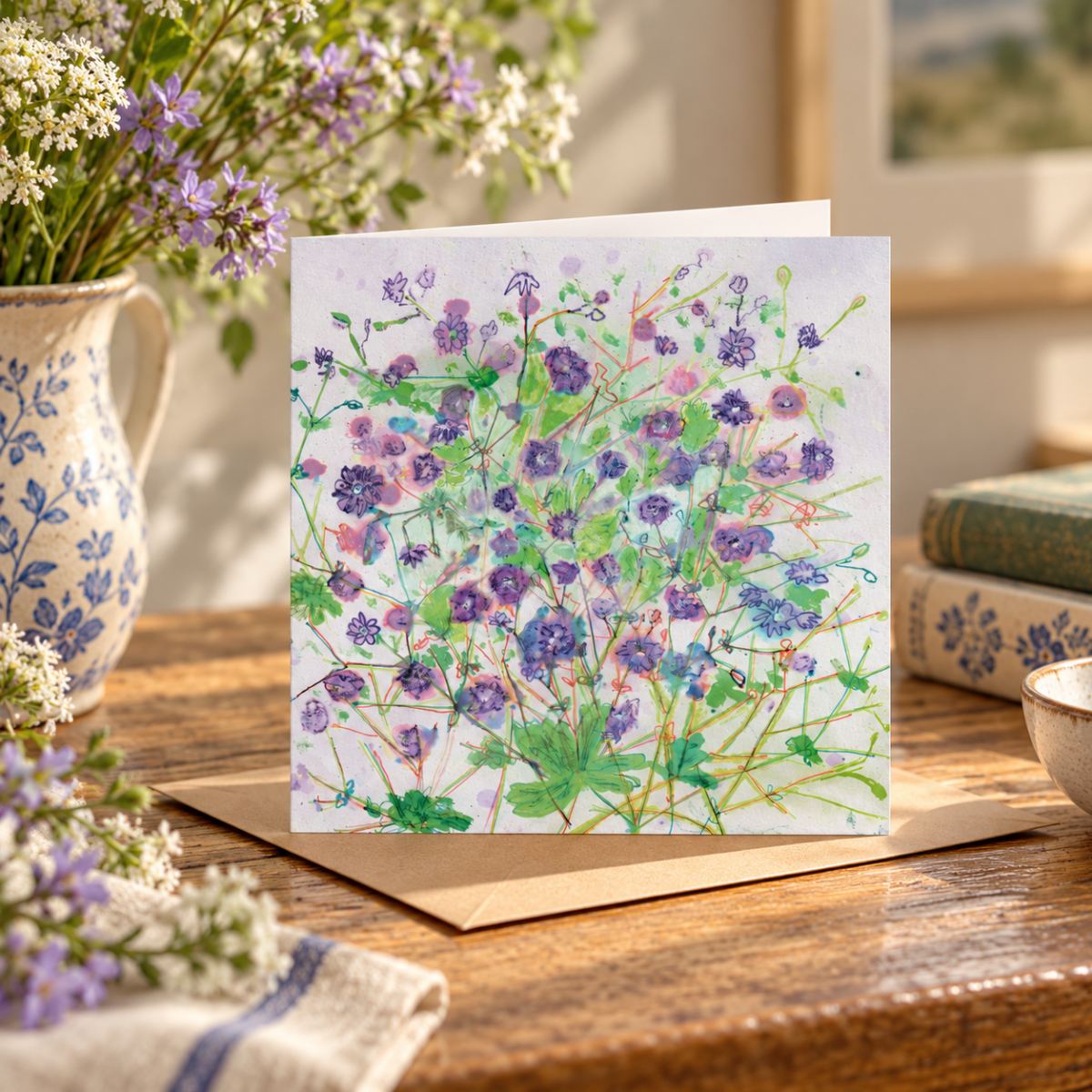 Wild Geranium Greeting Card – Meadow Wildflower Art - Image 2