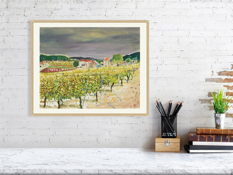Artists on Cards Ltd 01b57b4b35854cb79831155c38d08793 Vineyards in the Var, Provence – Landscape Wall Art Print  