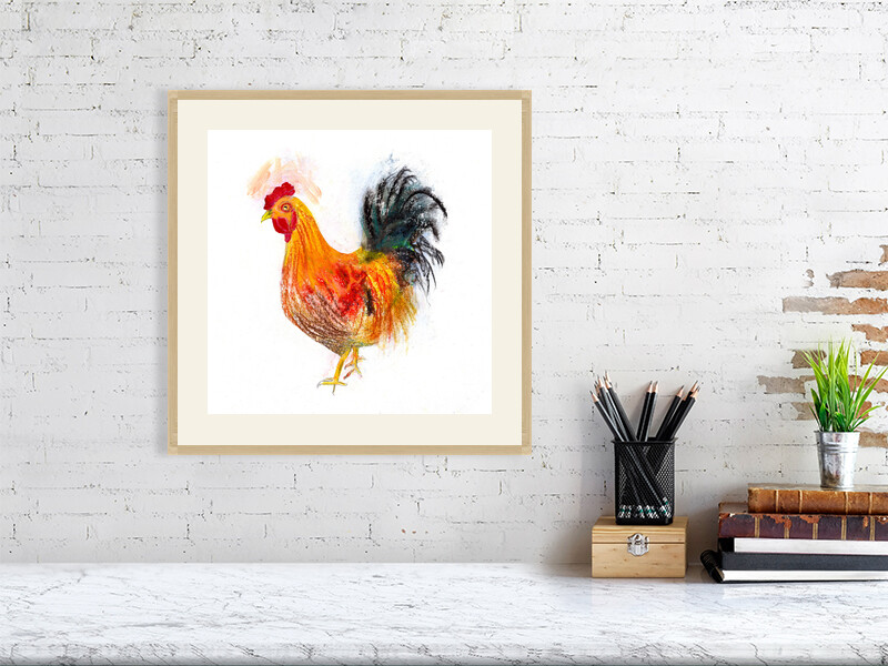 Artists on Cards Ltd 9a65ed5a4ca14823bbd5847ad900eaf9 Golden Cockerel – Kitchen Wall Art Print  