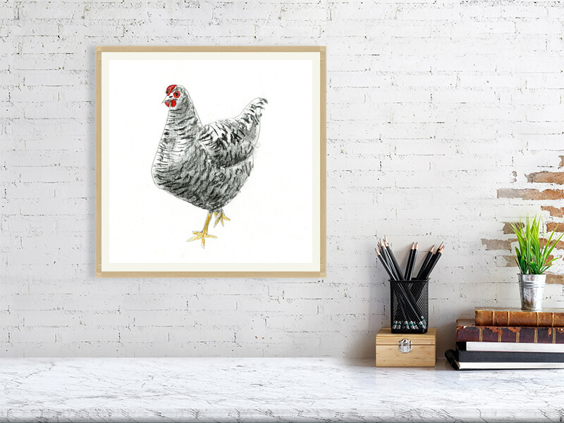 Artists on Cards Ltd d71a3a81d3104e0286fb0dfac170bea4 Farmhouse Hen Study - Kitchen Wall Art Print  