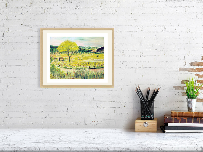 Artists on Cards Ltd bb2e5bab671e4c1688346ec394dc4d37 Lot Valley Vineyard Wall Art – French Landscape Print – Framed Giclée  