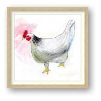 The white Hen Gi Clee print framed and mounted by Susan Horsfield