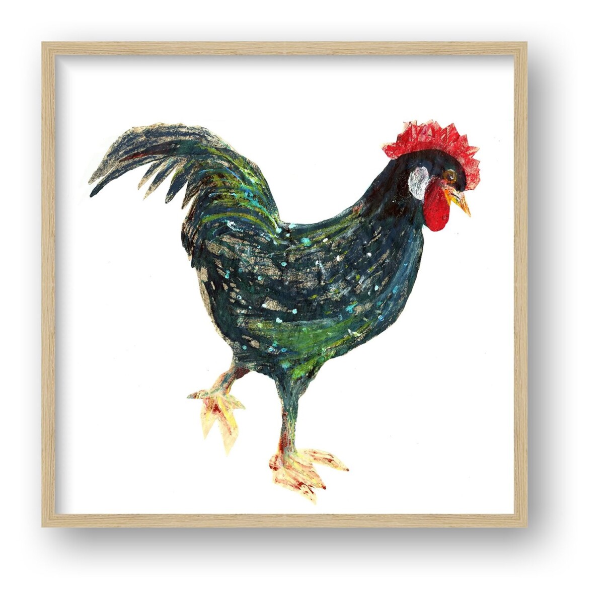 Artists on Cards Ltd 4df7a434-50ca-4e05-b3c2-a0886eff4b49 Green Lenny Cockerel Collage Framed Giclée Print – Susan Horsfield  