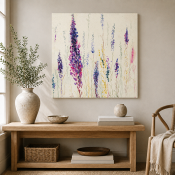 Artist-designed botanical canvas wall art displayed in a contemporary interior
