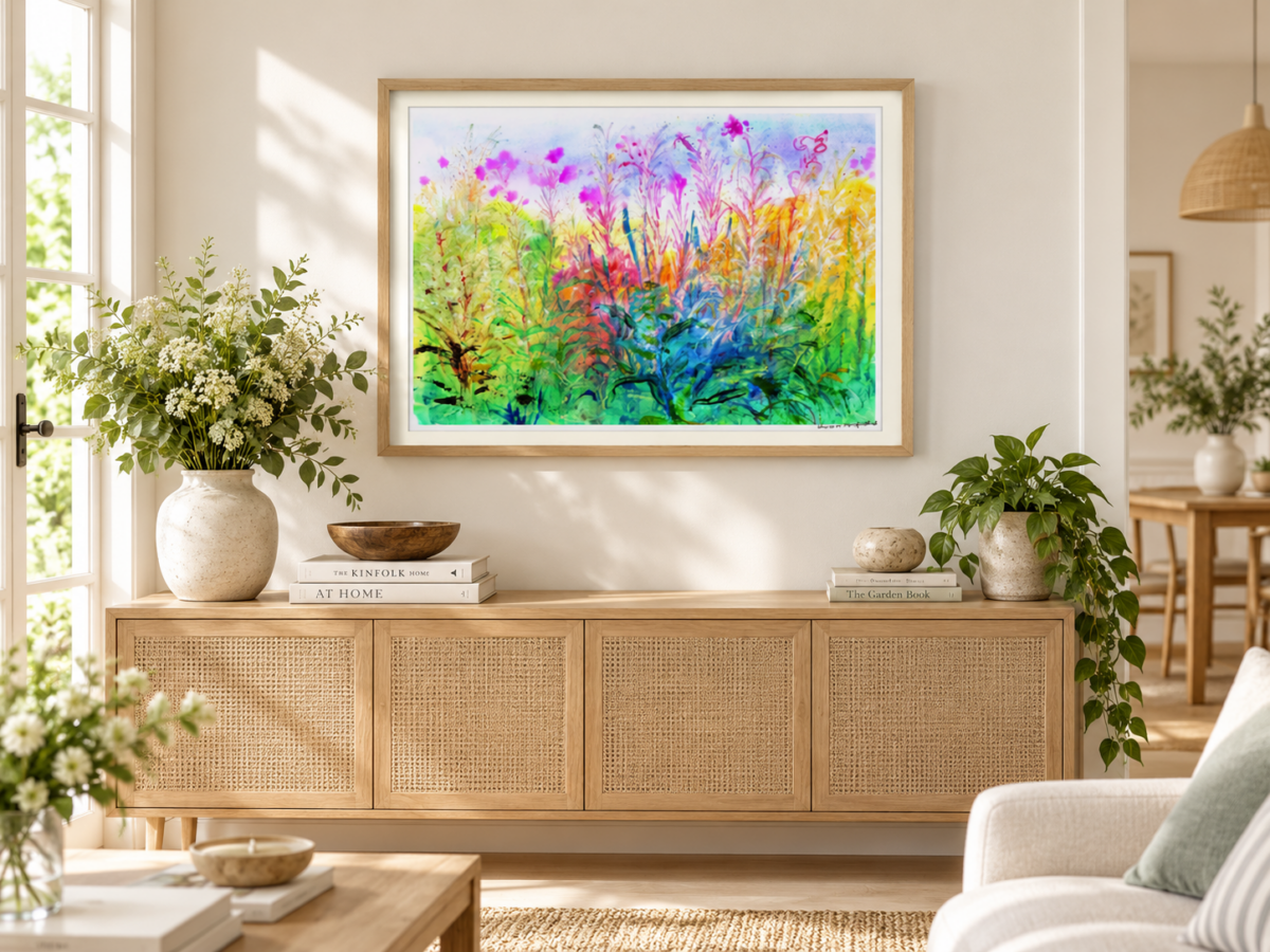 Seeding Willow Herb mounted and framed Giclee print by Susan Horsfield