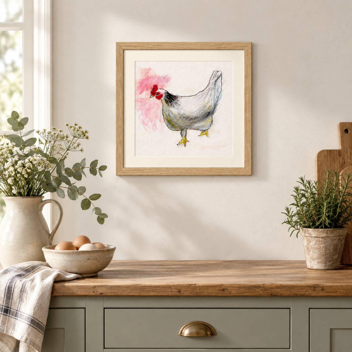 The White Hen – Framed Giclée Farmyard Art Print - Image 4